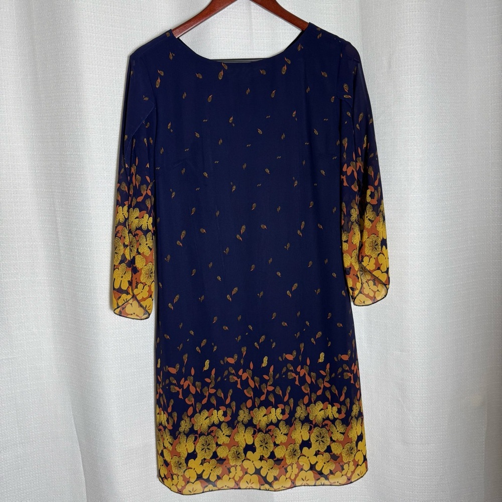 Grace Karin Navy Floral Border Sheath Dress Lined 3/4 Sleeve Work Medium